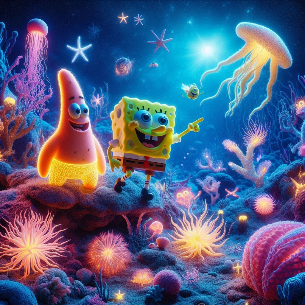 SpongeBob and Patrick exploring ocean by DALL-E 3