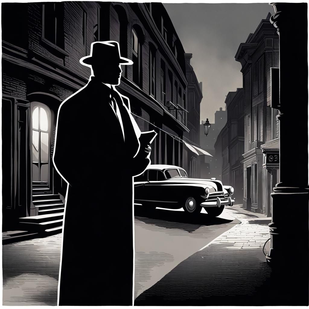 Private detective in the shadows,  watching, Mysterious shad...