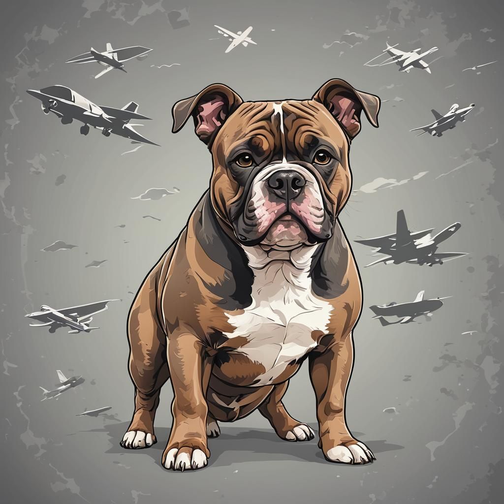American Bully dog vector illustration 2d, front view, plane...