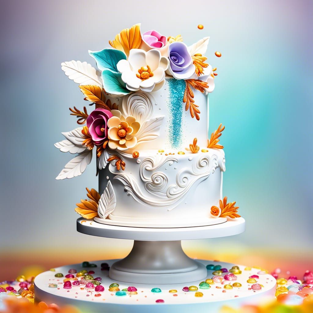 White Wedding cake with flowers  false