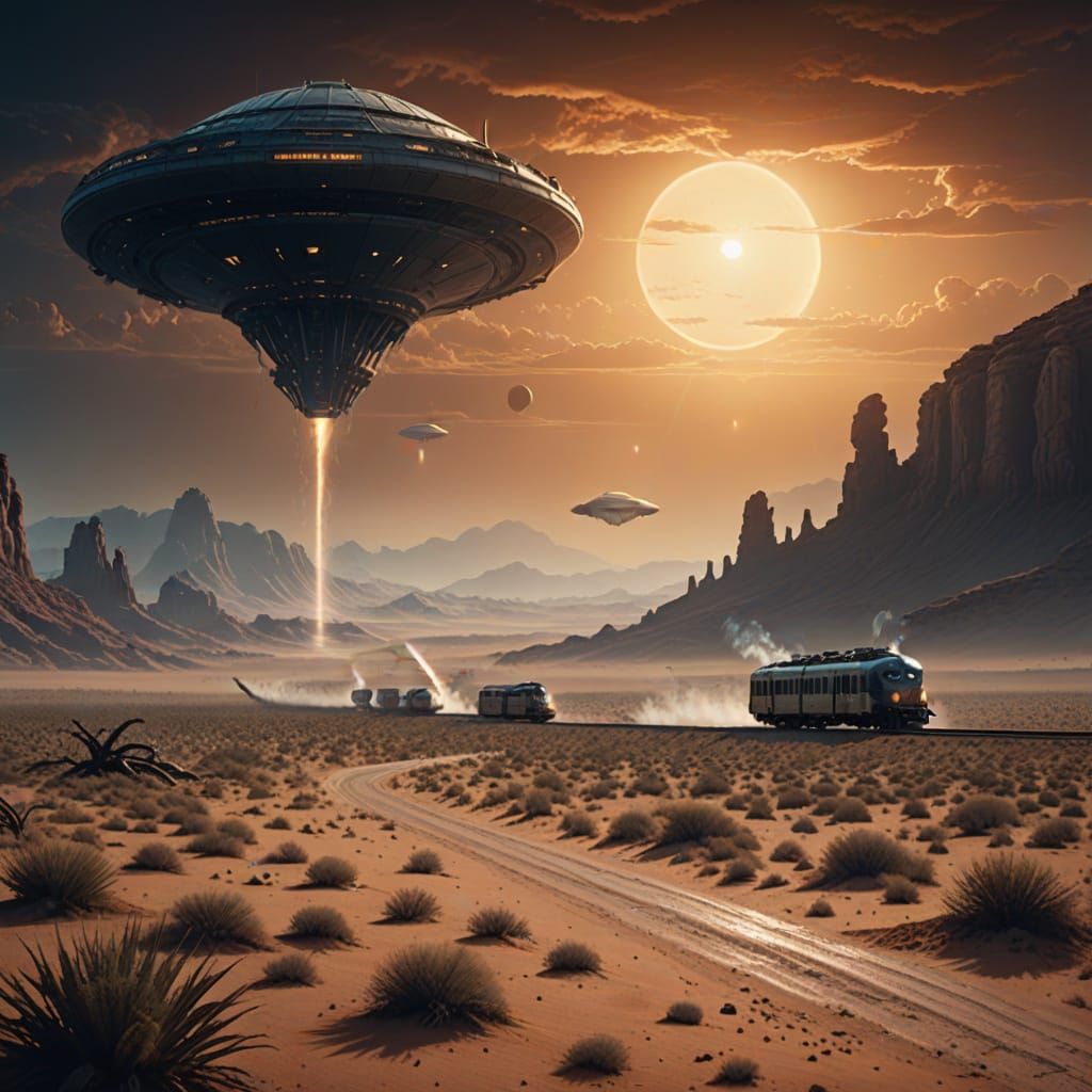 Old wild west train robbery with aliens