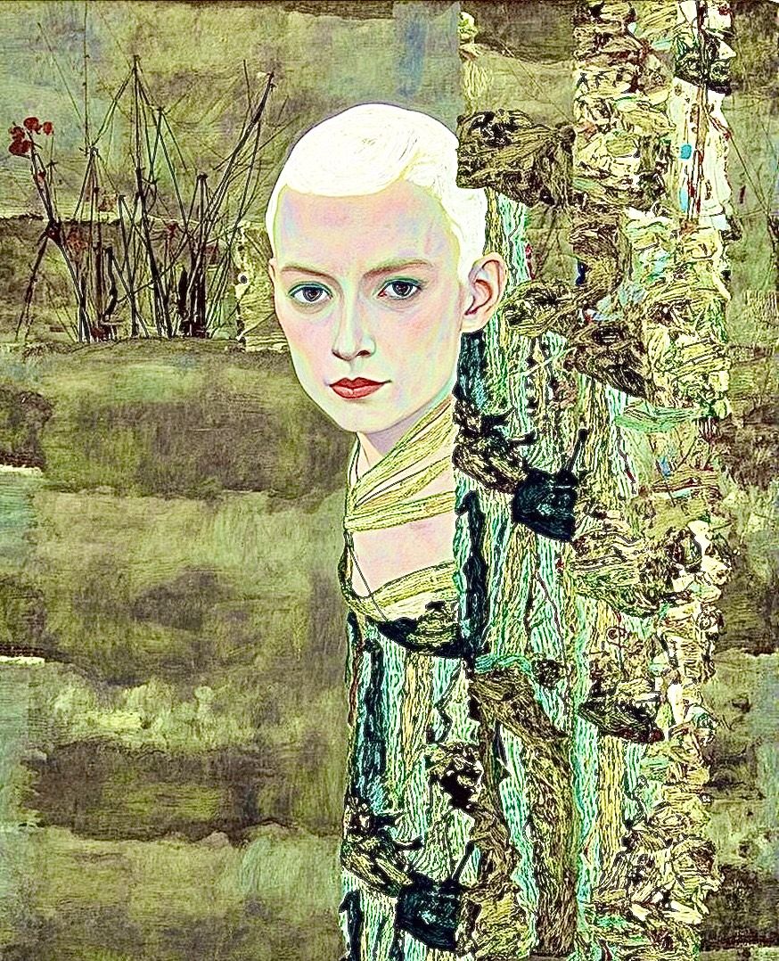 Woman with short white hair