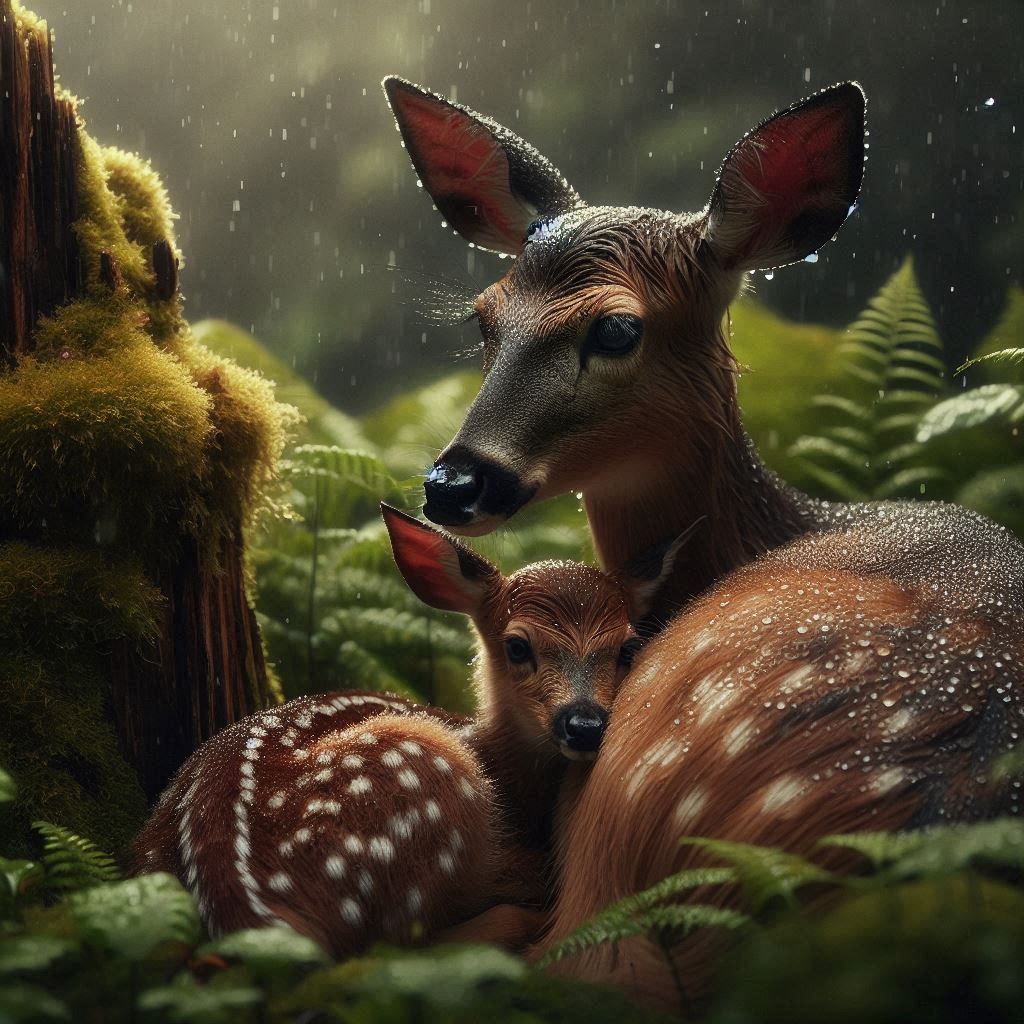 Deer and Fawn in the rain   by @Zayn
