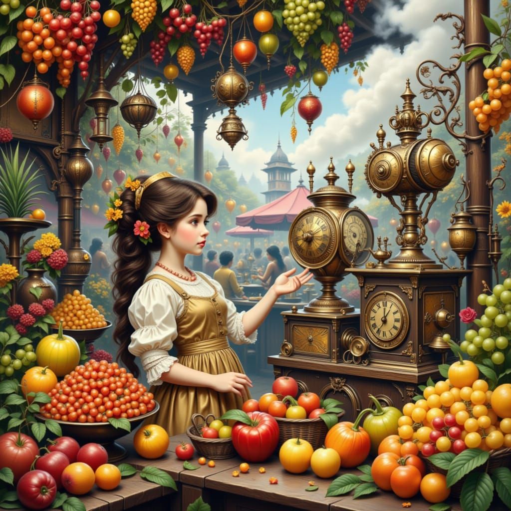 Steampunk Victorian Market with Automaton and Child