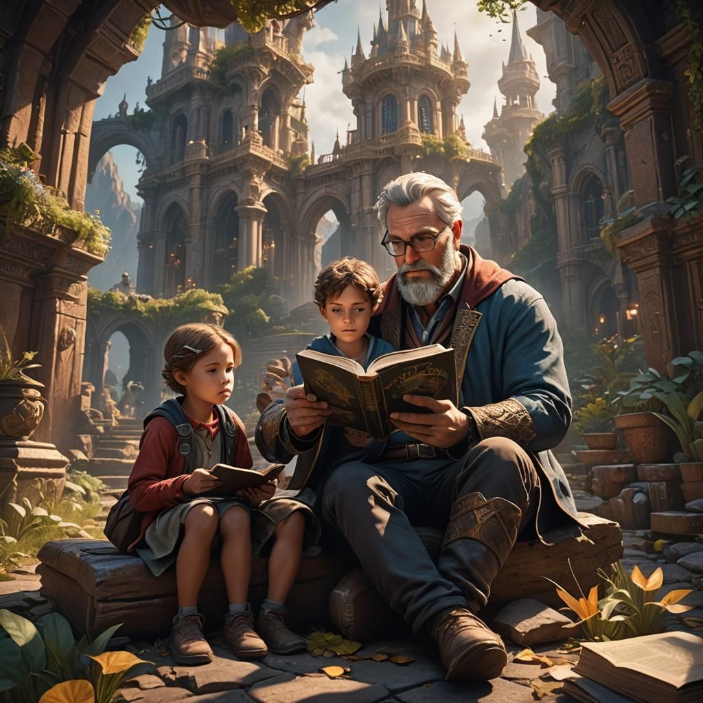 Father reading with his kids  by @Mauve Marauder