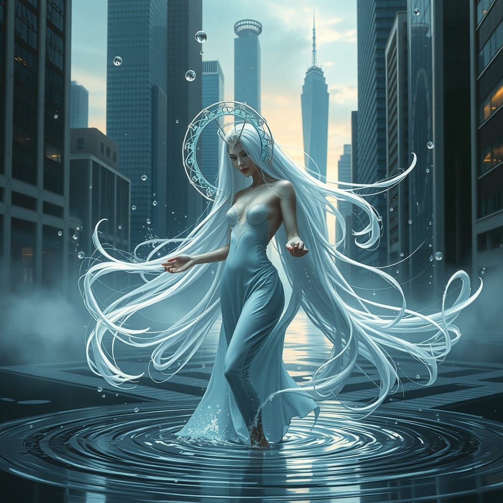 Hydromacer character art，Portrait of a water spirit in the modern world，Наматичный，Surrealism，original，concept art，The art of mathematics，Hy...