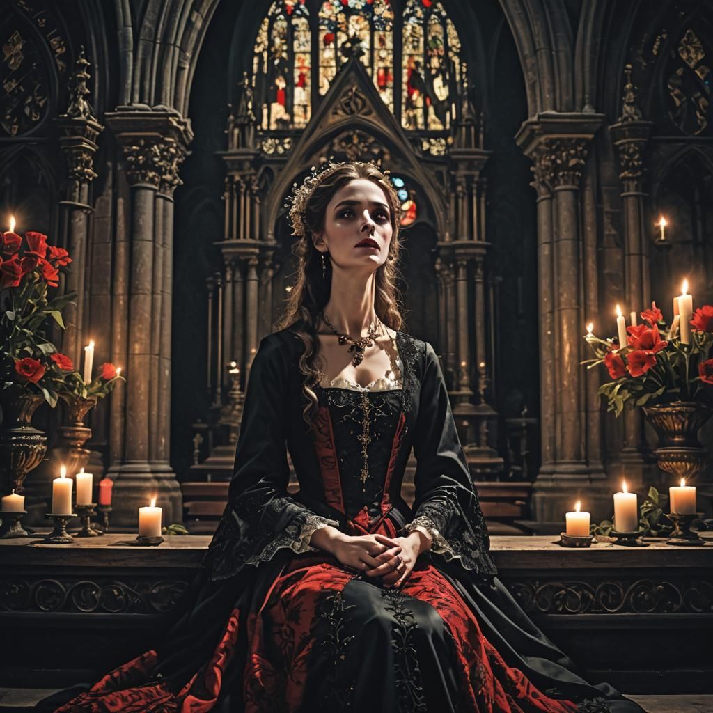 a french thin fragile distinguished aristocrat lady prays kn...