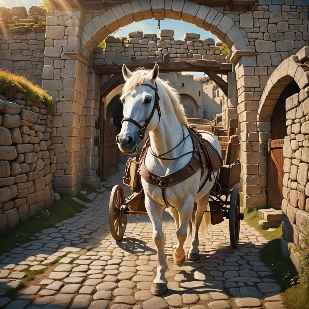 Horse and Cart Enter Ancient Gate