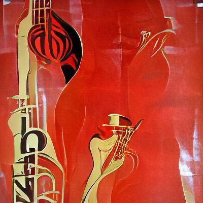 Jazz poster, art nouveau, red and black