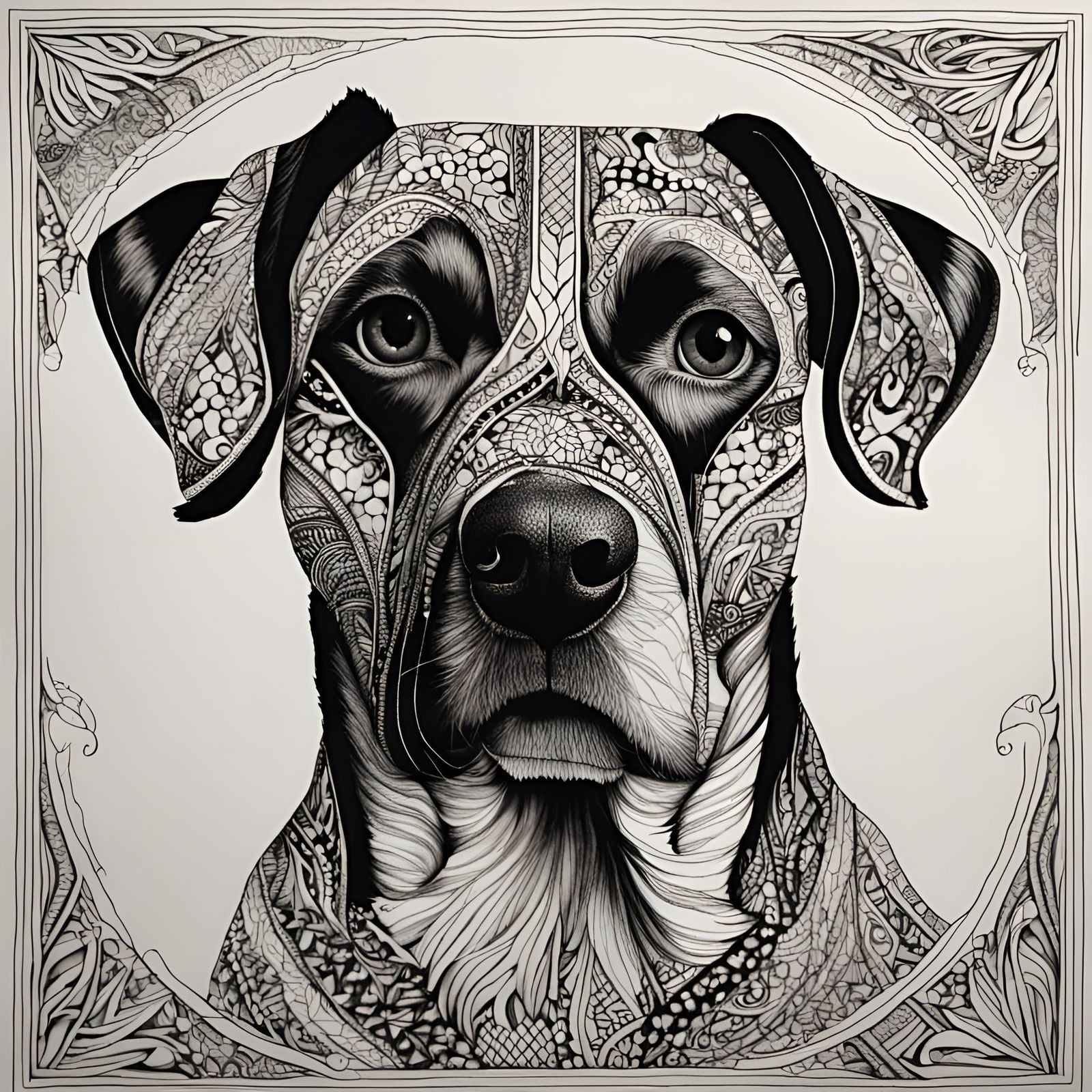 Zentangle dog pen art style