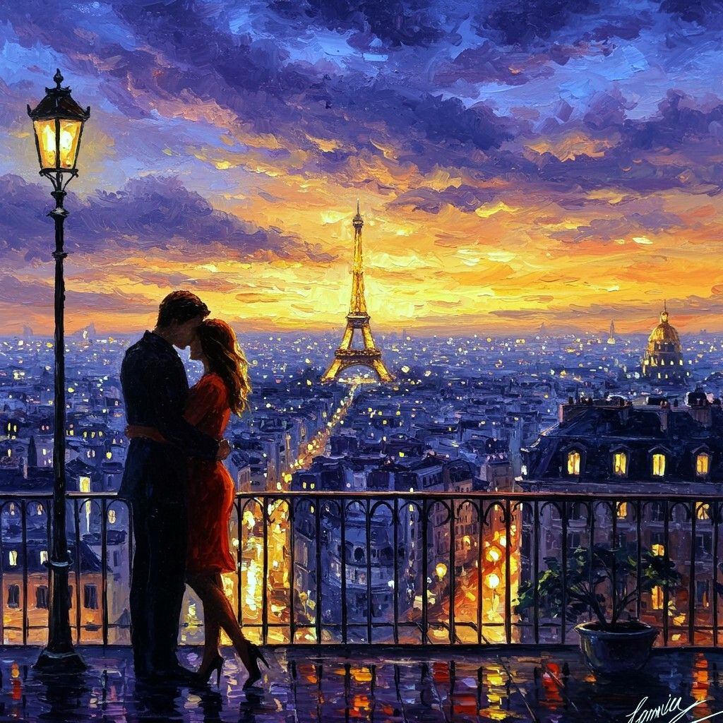 Sunset Embrace in Paris