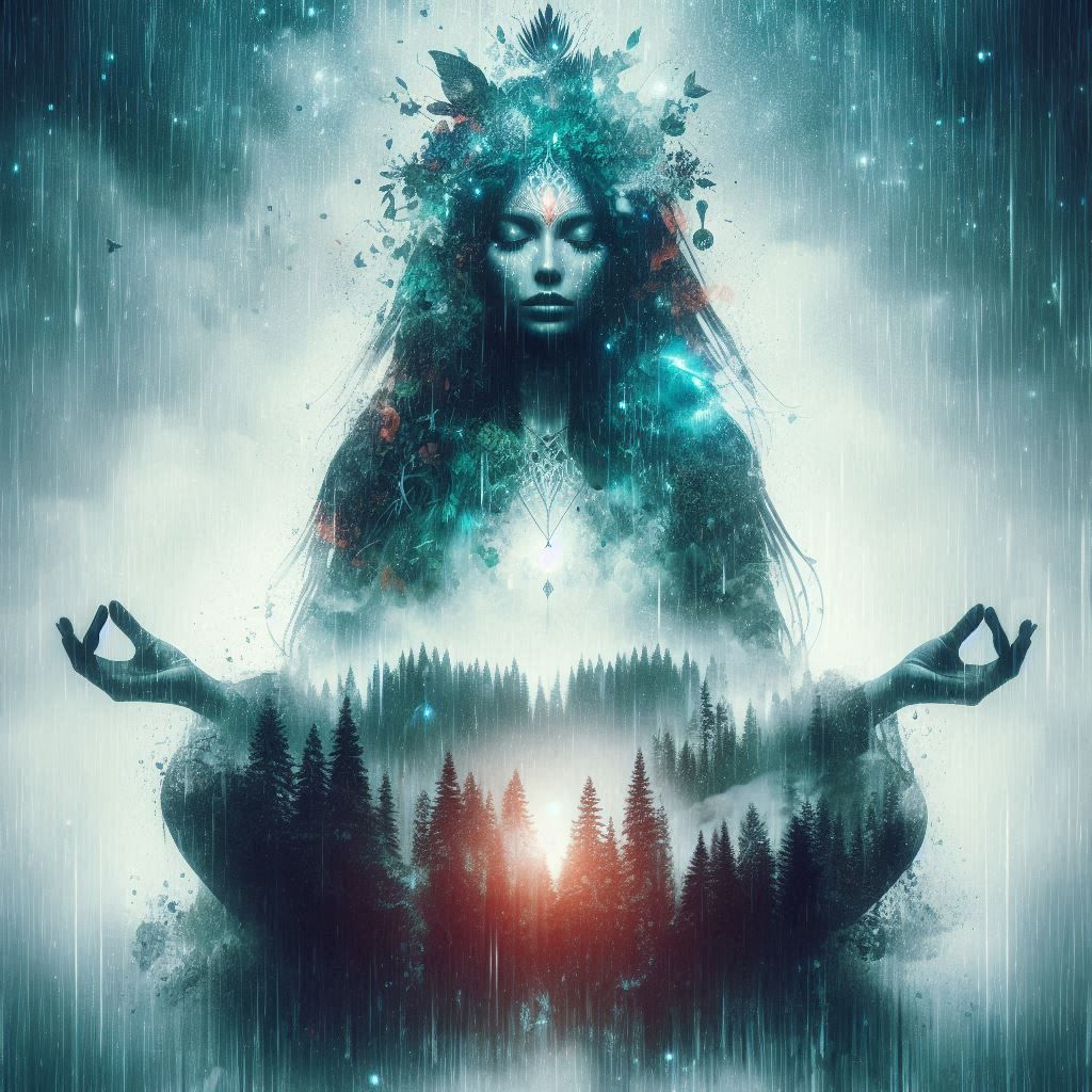 double exposure beautiful fantasy DALL-E 3 portrait landscap...