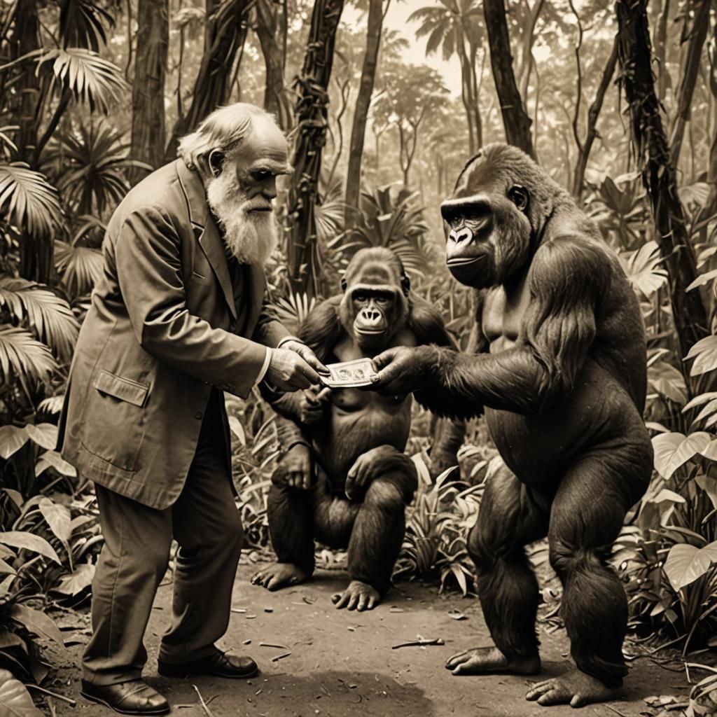 Photographic evidence of Charles Darwin accepting a bribe from a Gorilla  by @Lady on Fire