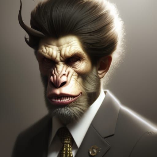 Ape in suit, 16D lighting, surreal fantasy art,16D detailed ...