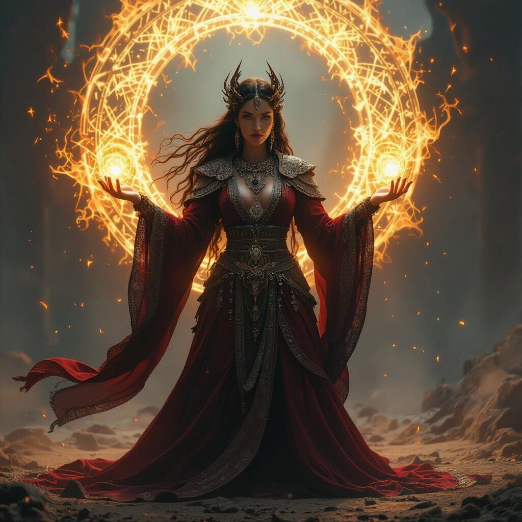 A wise and beautiful volva practicing seidr