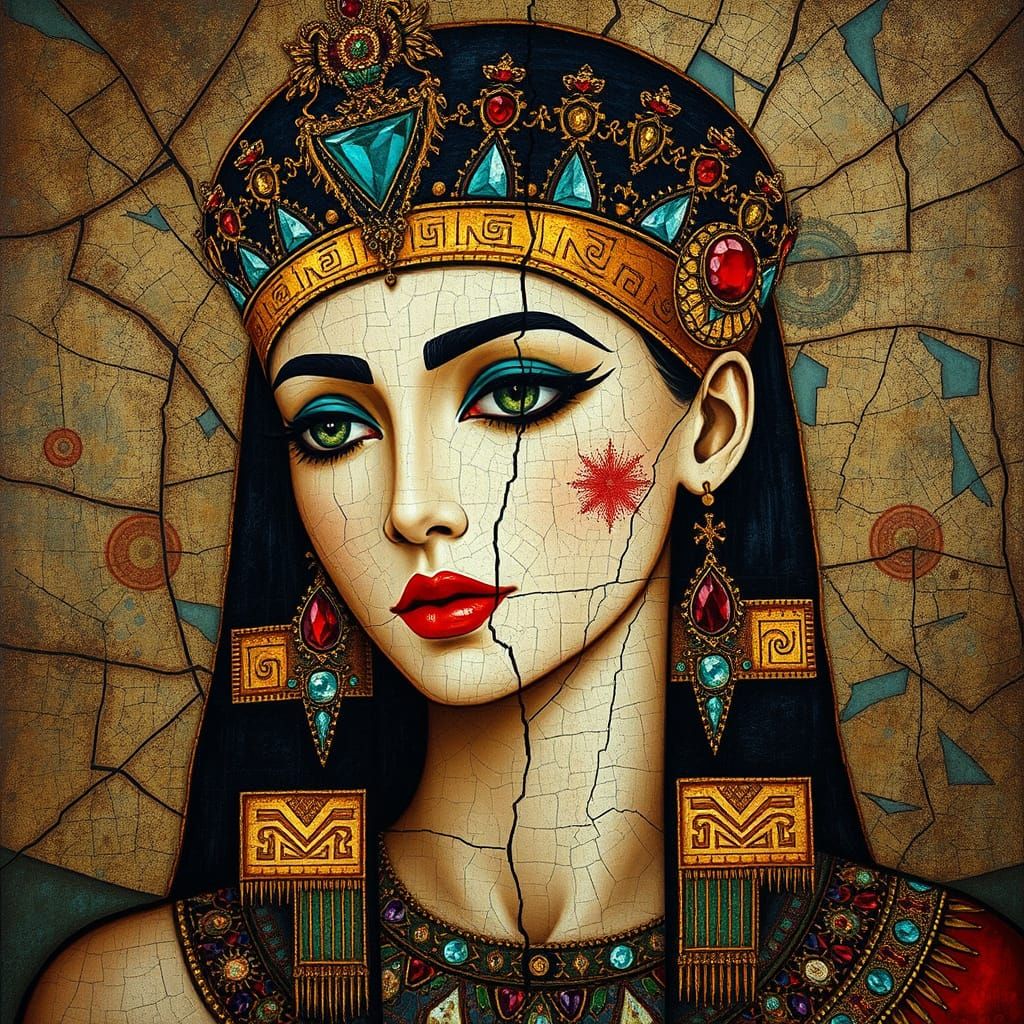 Theoretical Image Perfection, Egyptian Queen, Klimt, Vibrant Gems, Intricate, Cracked  by @IslaSkye