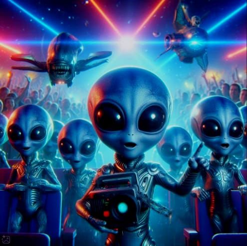 2/23/2025-Sci Fi Cute Aliens Watching a Movie Art By Archangel Tara