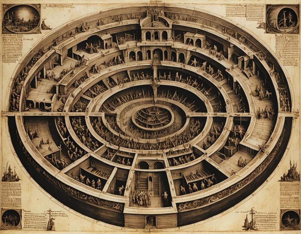 Real diagram of hell .. By Leonardo da Vinci - AI Generated Artwork ...