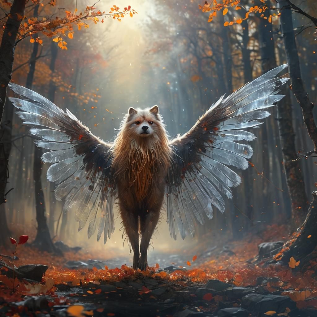 Ethereal Creature in Autumn Forest, Fantasy Illustration