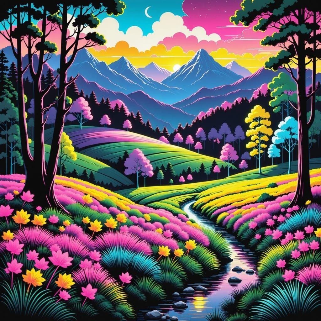 <lora:Neonblackandwhite:1.0> Glowing neon cartoonish vintage. Neo-impressionism expressionist style oil painting