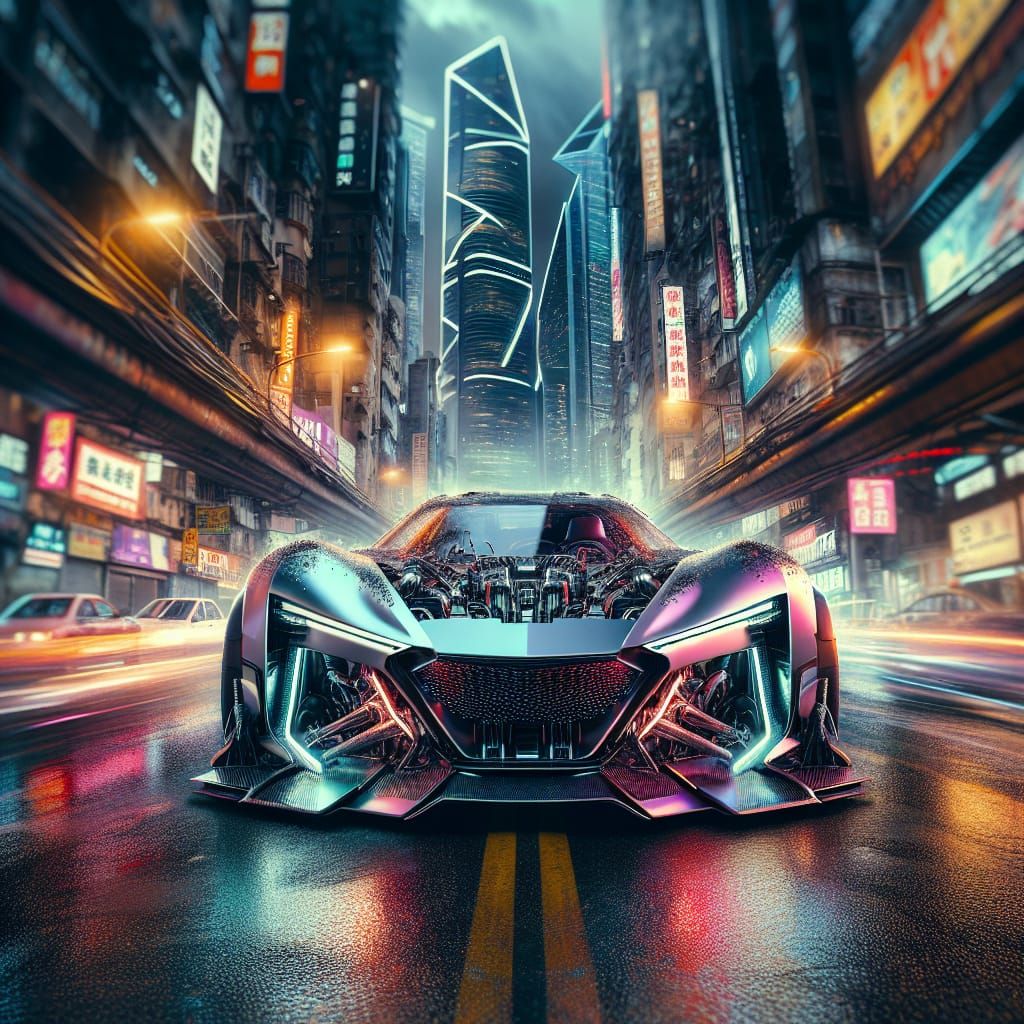 A ultrarealisitc car in a city