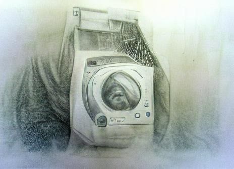 Washing Machine, portrait, pencil