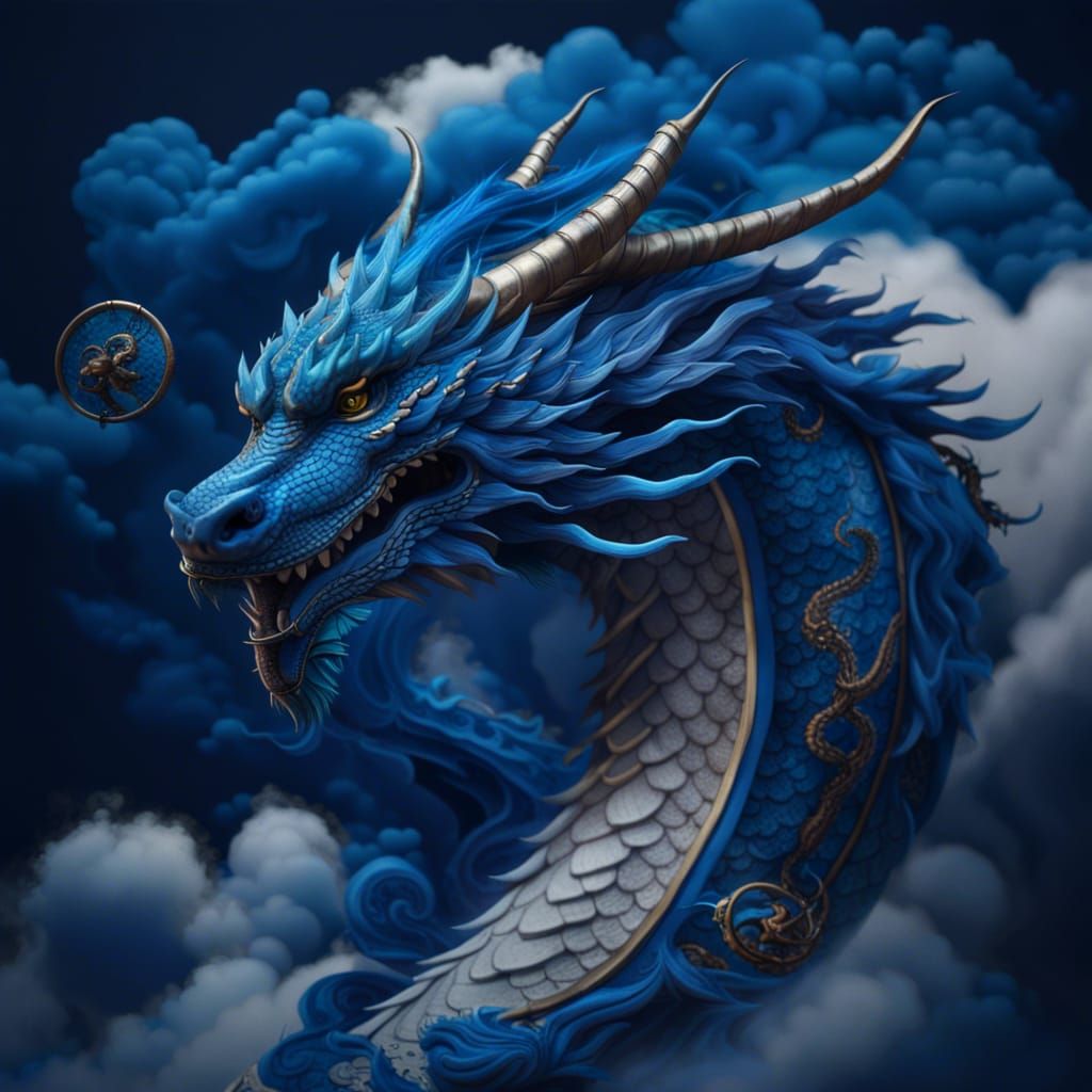 Blue Japanese  guardian  dragon   by @undefined