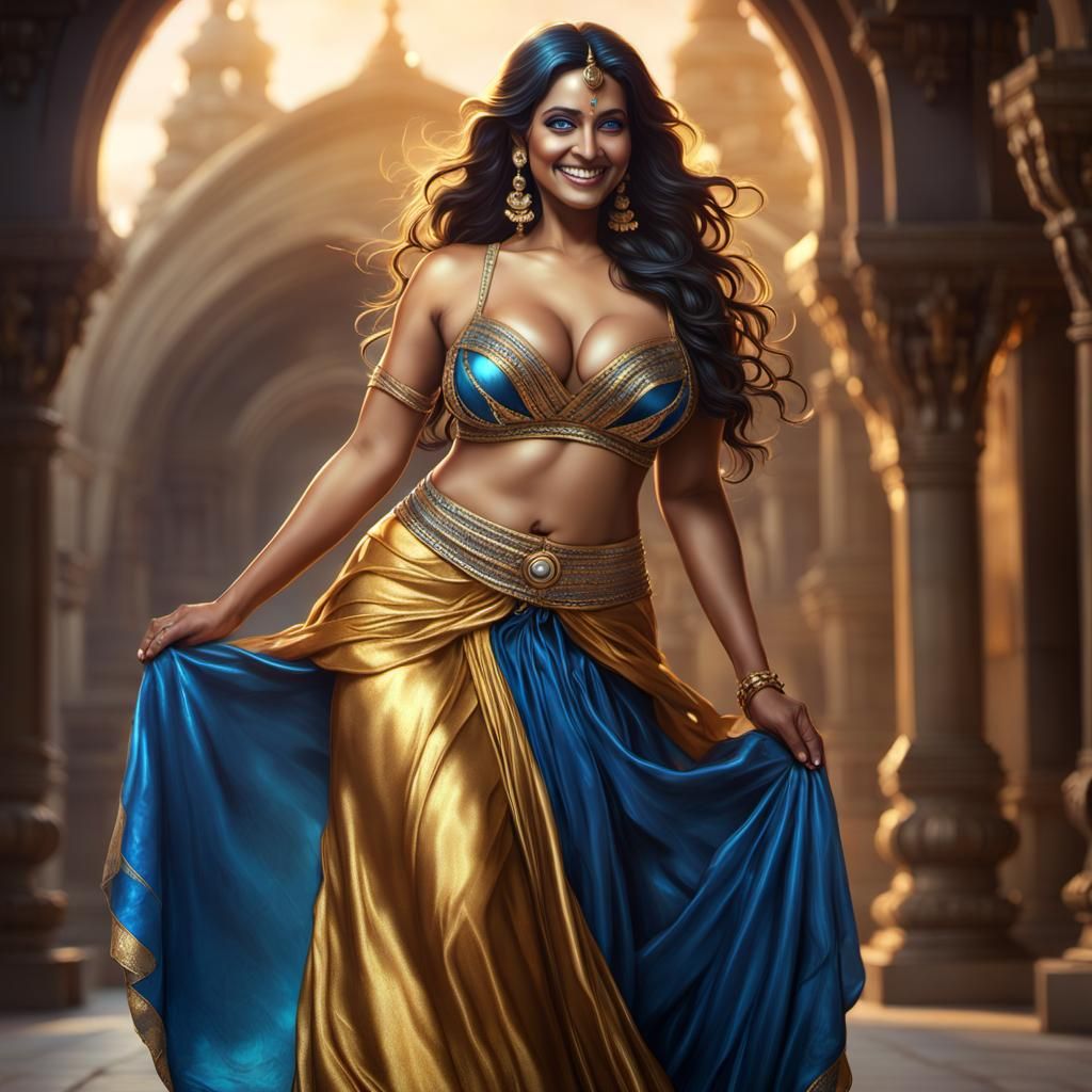 Hot backless Indian fantasy Curvy thick figure girl, long fa...