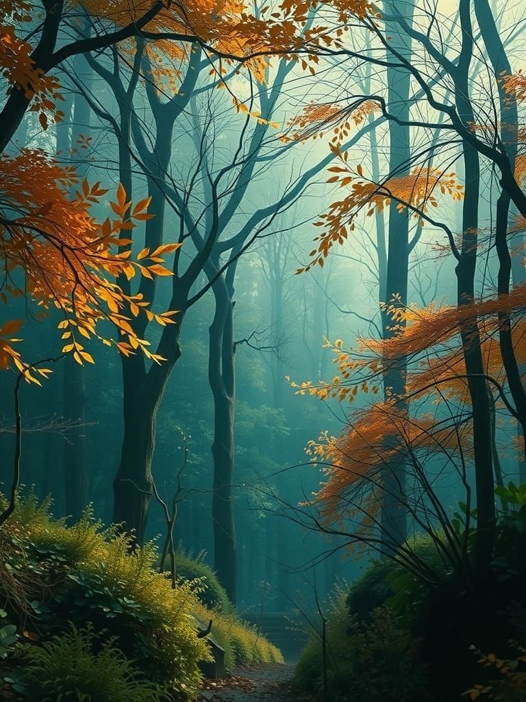 Autumn Emerald Forest Pre-Raphaelite nature, Alma tadema painting