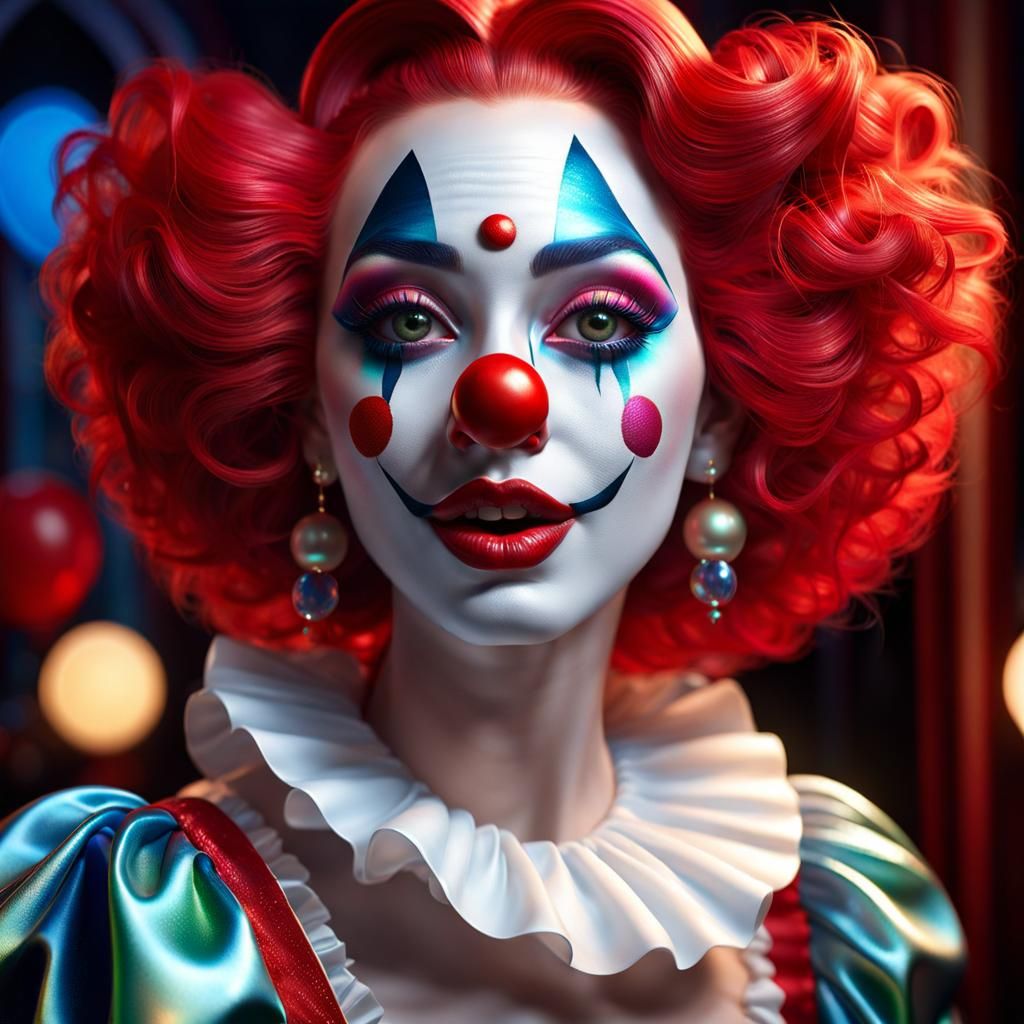 An extremely weird and quirky woman, with clown girl horror makeup - AI ...