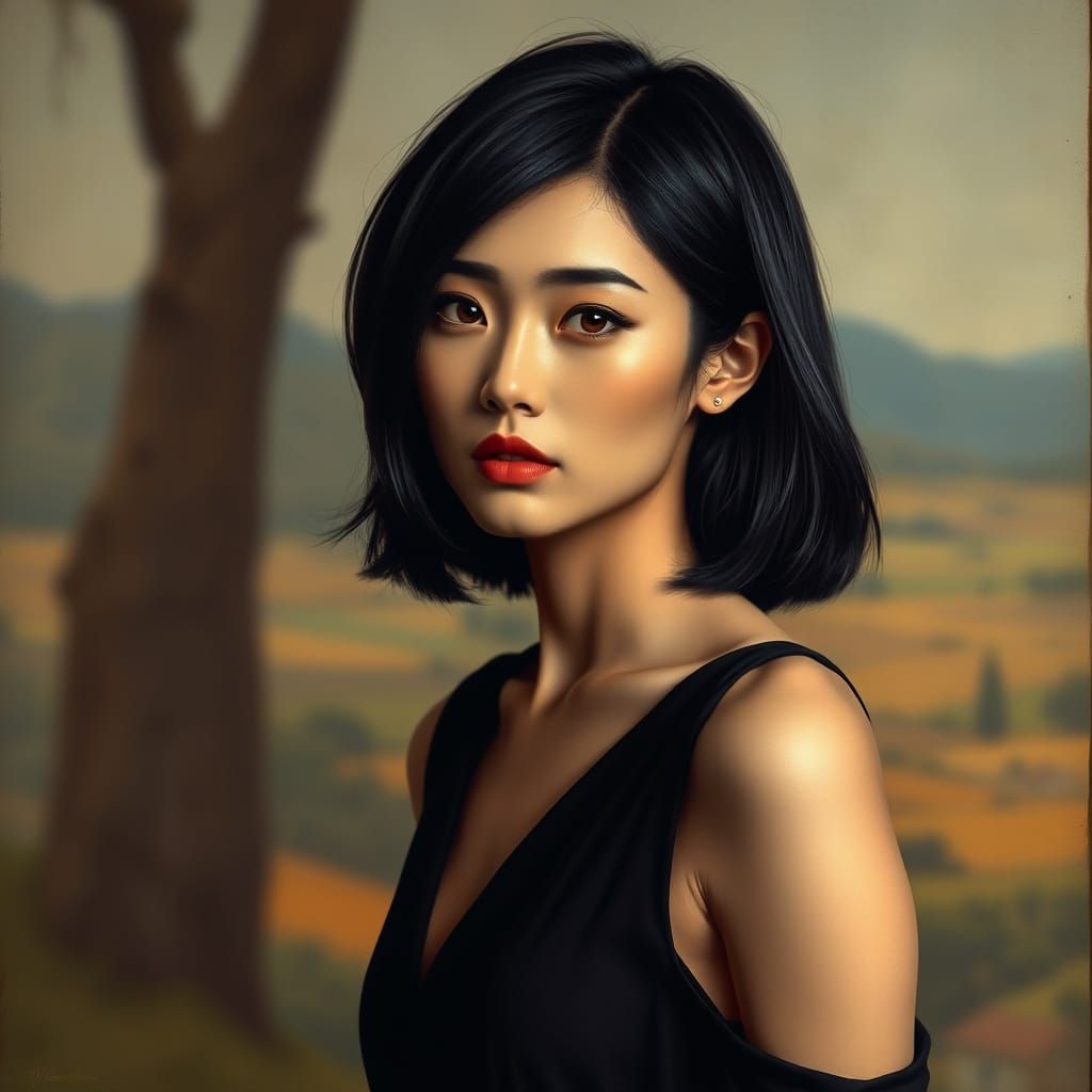 Renaissance Style: Slender Thai Woman in Black Dress