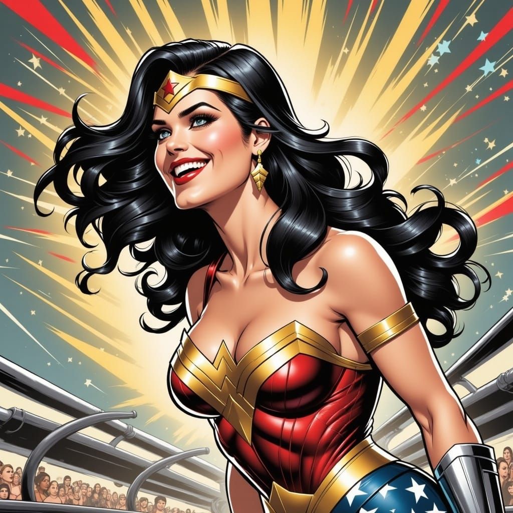 <lora:Comic Book FX:1.0> Wonder Woman by Belén Ortega art, comic book style