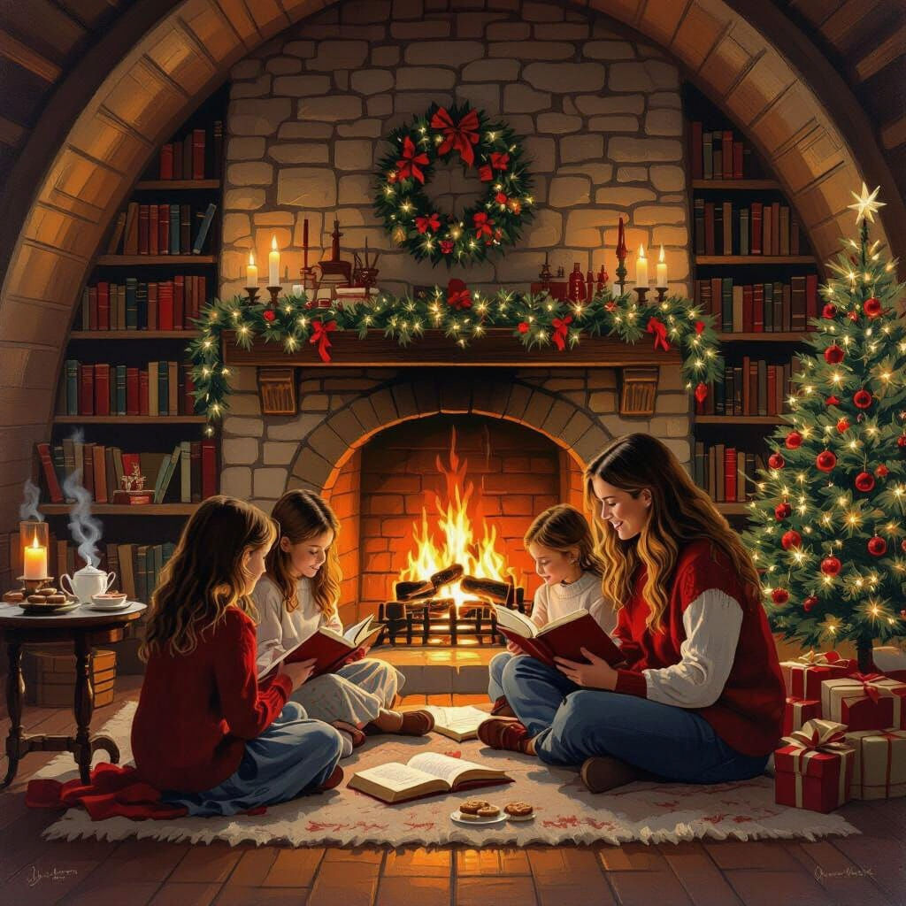 Family reading on Christmas time