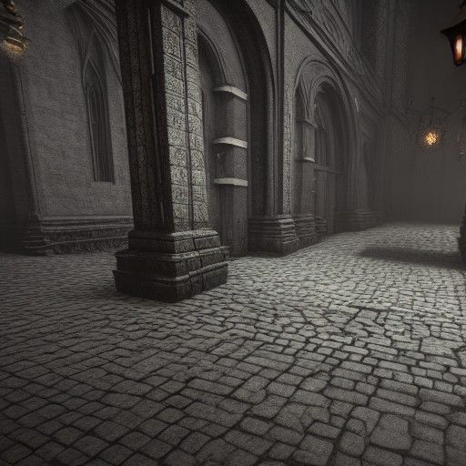 Extremely detailed gothic city, dimly lit, dark and creepy, ...