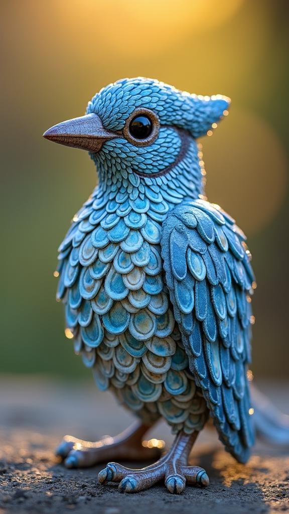 Bluejay carved out of seashells