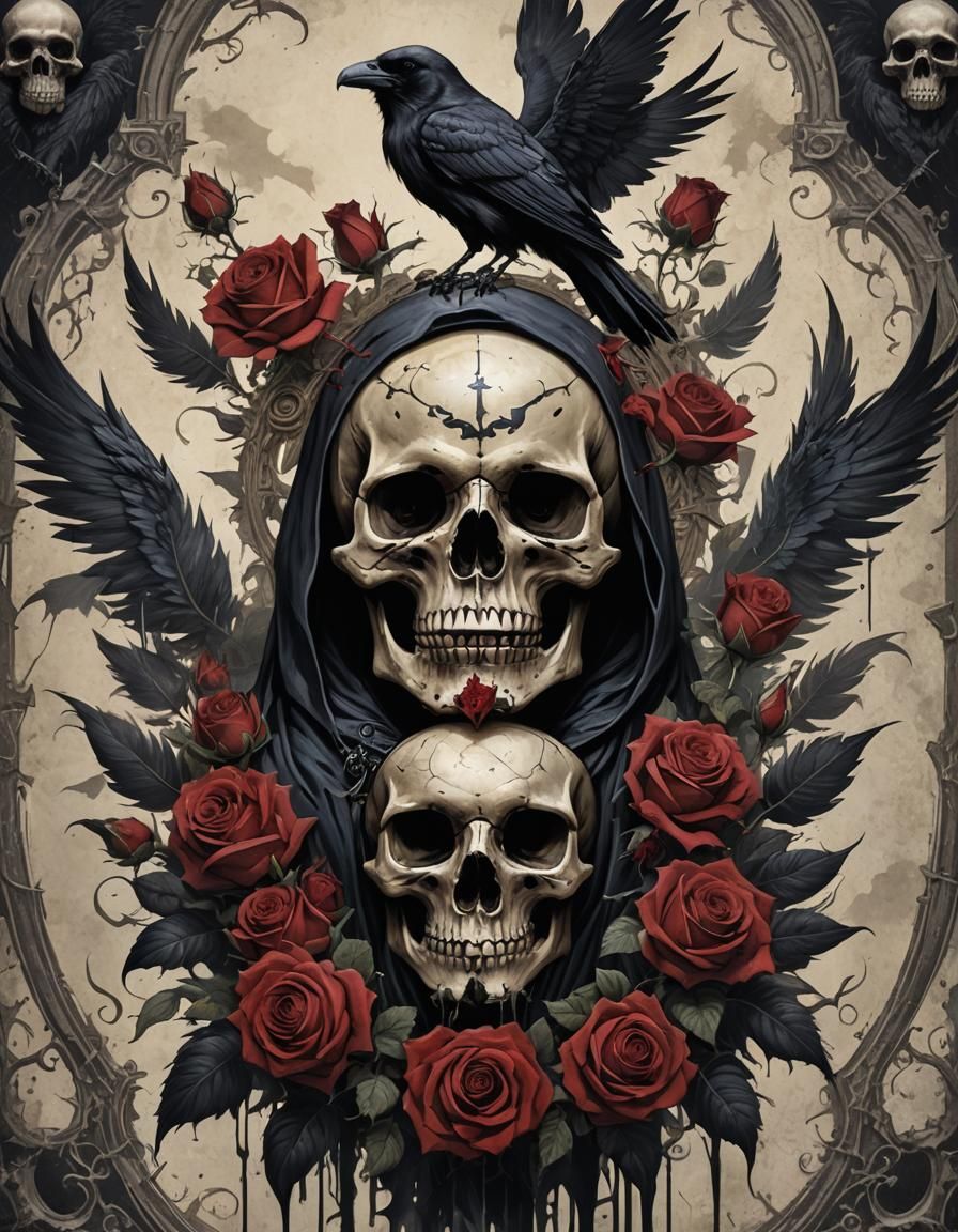 gothic roses skull raven 