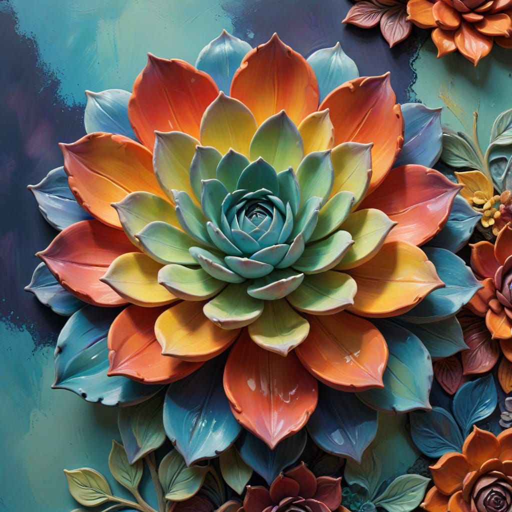 Vibrant Echeveria Blooms in Rich Embossed Relief