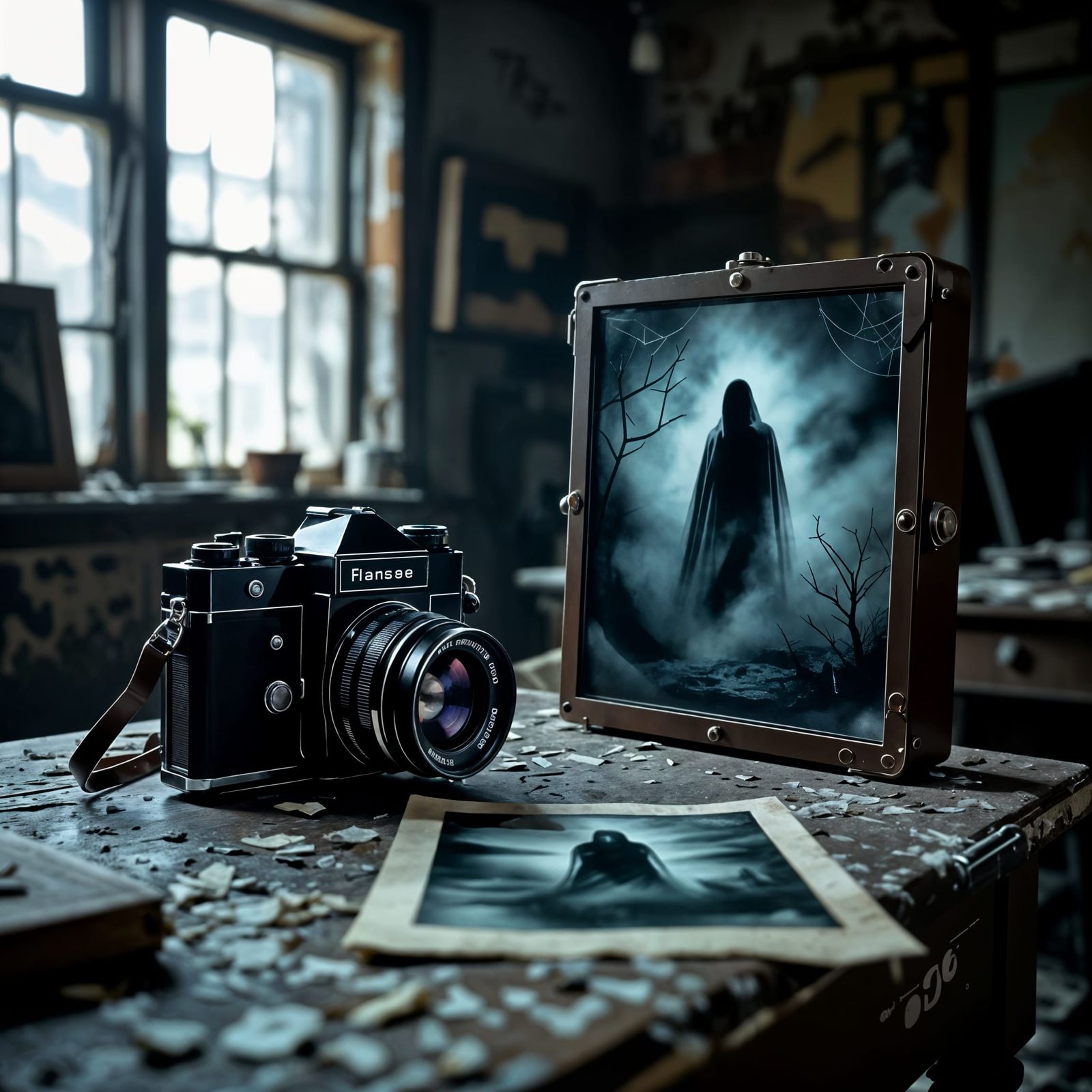 World Photography Day An old-fashioned camera a dusty table and a abandoned photography studio, ...  by @Lilit