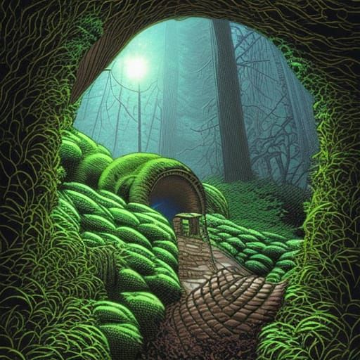 Eating a never-ending tunnel filled with moss