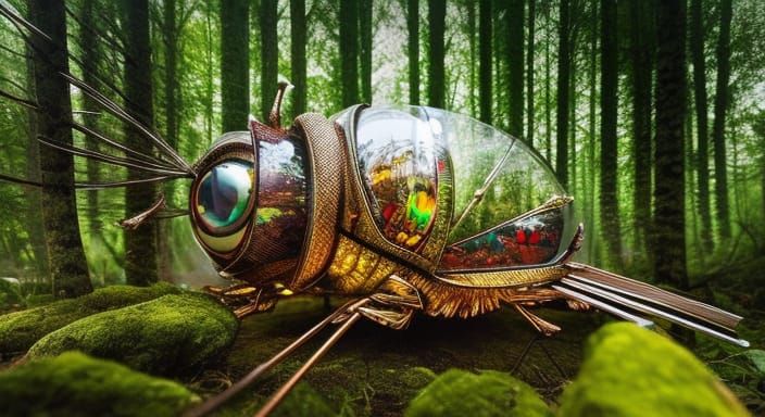 Full-body macro shot of bug with big eyes, by bordalo II, En...