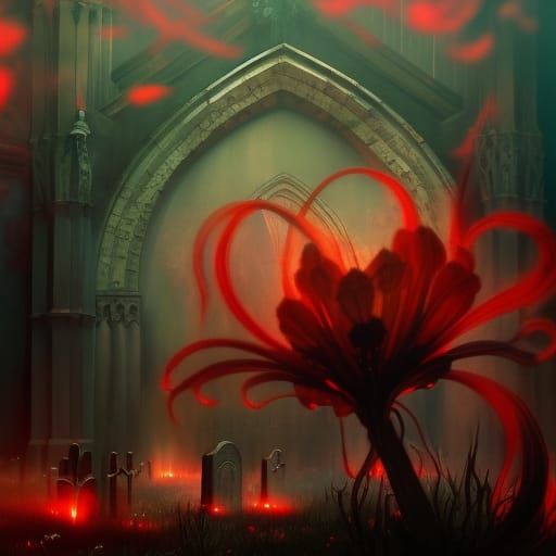 Lycoris radiata in a gothic cemetery a masterpiece, 8k resolution, dark fantasy concept art, by Greg Rutkowski, dynamic ...