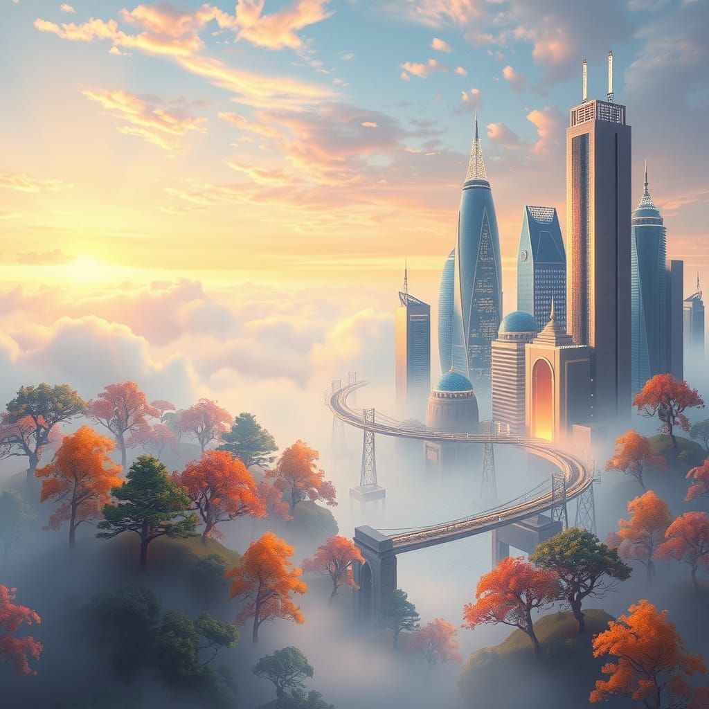 Ethereal Future World Landscape in Oil on Canvas