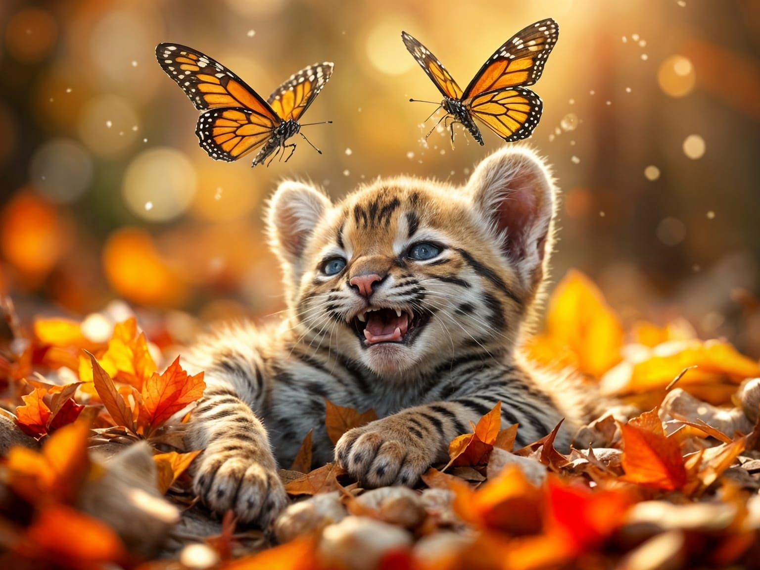 Joyful Kitten and Butterfly Kisses  by @Basic_Shmasic