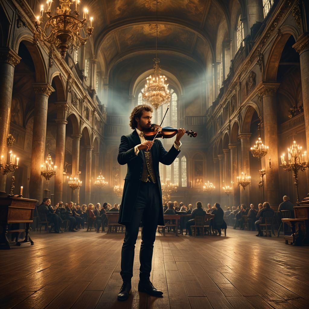 Solo Violinist in Misty Medieval Concert Hall