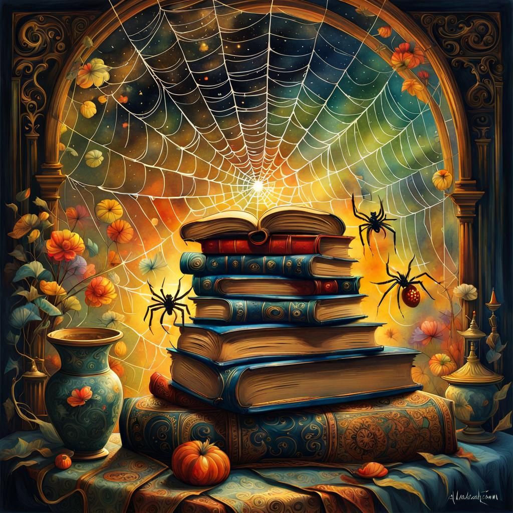 Spider webs and books  by @Ursula