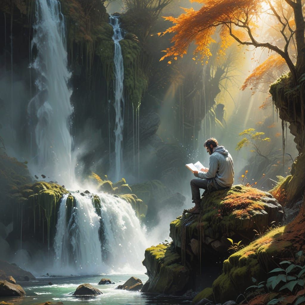 Sketching an autumnal waterfall