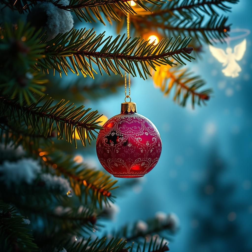a christmas ornament hanging from a tree, inspired by Sylvia...