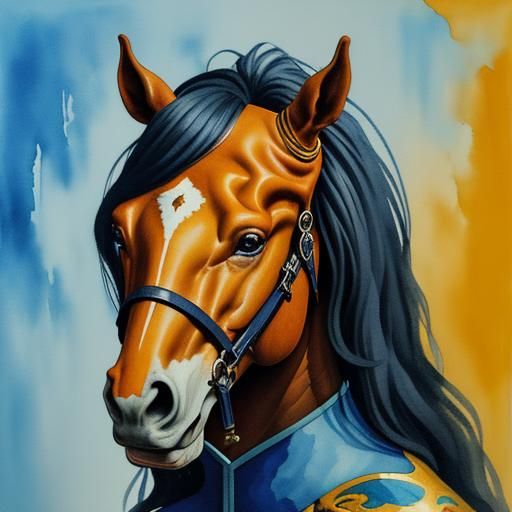 "a woman with a horse head"