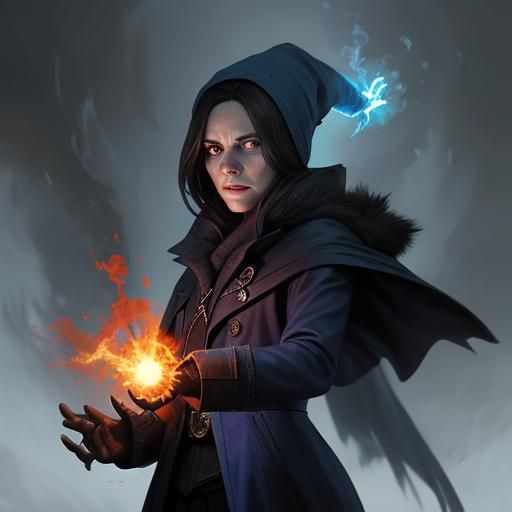 Blue witch casting fireball