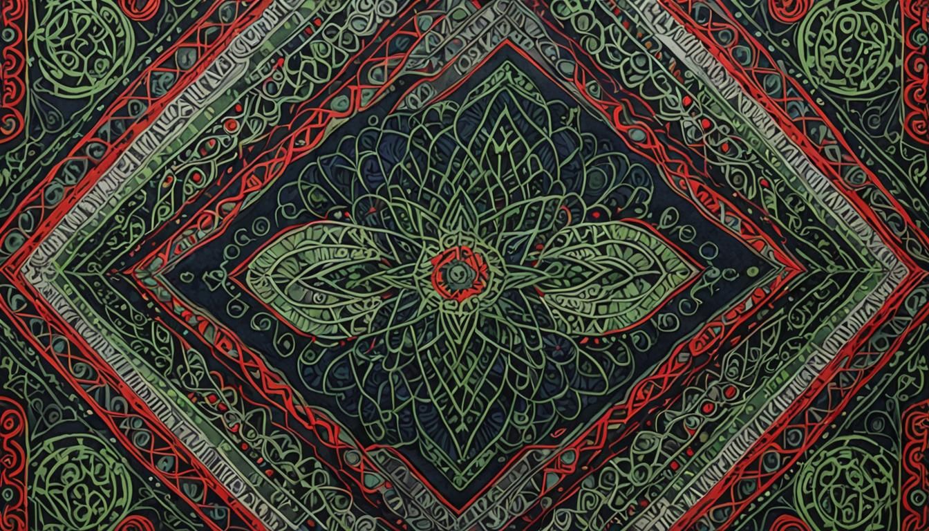 Green navy grey red black fabric textile art geometric abstr...